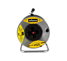 Силовой удлинитель на металлической катушке Inforce К4-Е-30 30 м 4 розетки с з/к 45130