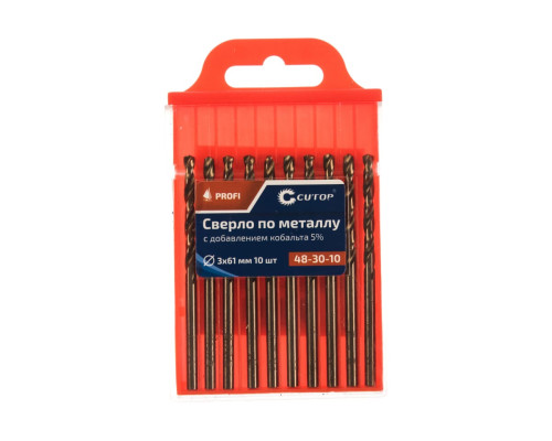 Сверло по металлу Profi (10 шт; 3х61 мм; Р6М5К5) CUTOP 48-30-10