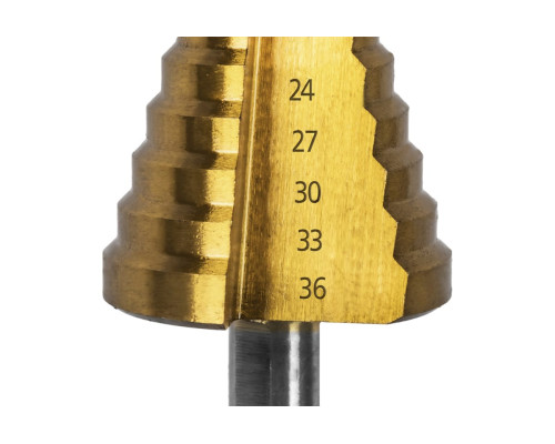 Сверло по металлу ступенчатое 9-36 мм шаг 3 мм TIN ПРОФИ ПРАКТИКА 798-348