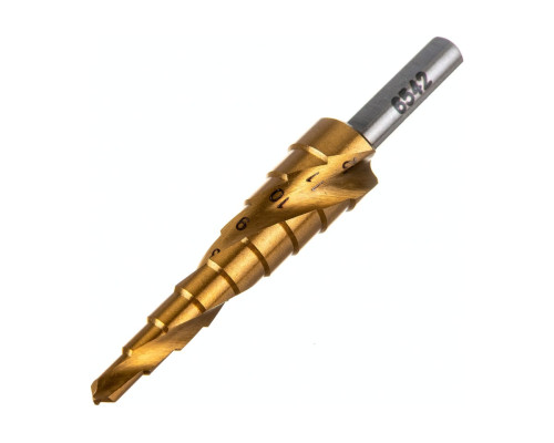 Сверло ступенчатое по металлу SPIRAL HSS-TiN 4-12х1/70 мм D.BOR SDSP-TIN-04-12-06