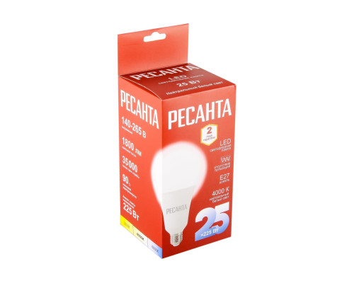 Светодиодная лампа Ресанта LL-R-A95-25W-230-4K-E27 груша, 25Вт, нейтральный, Е27 76/1/77 Светодиодная лампа Ресанта LL-R-A95-25W-230-4K-E27 груша, 25Вт, нейтральный, Е27 76/1/77
