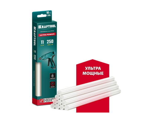 Ультрамощные прозрачные клеевые стержни KRAFTOOL Ultra Power 10 шт, 11x250 мм 06848-10 Ультрамощные прозрачные клеевые стержни KRAFTOOL Ultra Power 10 шт, 11x250 мм 06848-10
