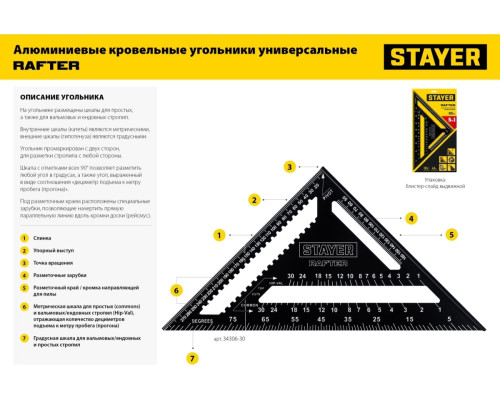 Универсальный кровельный угольник STAYER Rafter 5-в-1 305 мм 34306-30