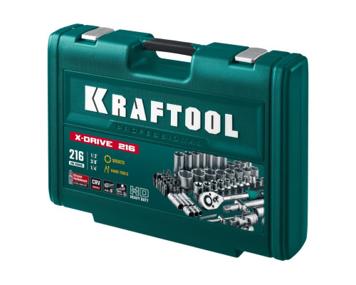 Универсальный набор инструмента KRAFTOOL X drive 216 предм. (1/2"+3/8"+1/4") 27888-H216