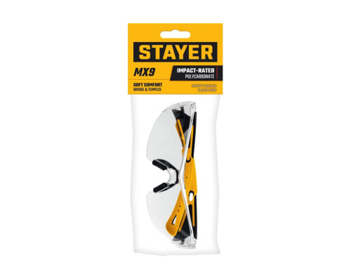 Защитные очки STAYER Mx-9 прозрачные, двухкомпонентные дужки, открытого типа 110490