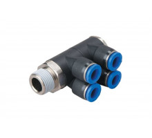 Фитинг цанговый коллектор резьба R1/4 четыре выхода под трубку 8 мм CDC Pneumatics PAT 08022N 0802(2)N