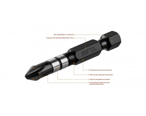 Набор ударных бит KRAFTOOL Impact Pro PH2, 50 мм, 2 шт 26191-2-50-S2