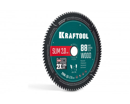 Диск пильный по дереву KRAFTOOL Slim wood cut 250 х 30 x 2.0 мм, 88Т 36955-250-30-88