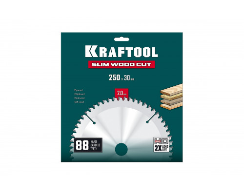 Диск пильный по дереву KRAFTOOL Slim wood cut 250 х 30 x 2.0 мм, 88Т 36955-250-30-88