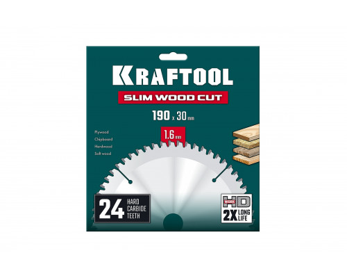Диск пильный по дереву KRAFTOOL Slim wood cut 190 х 30 x 1.6 мм, 24Т 36955-190-30-24