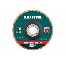 Лепестковый керамический торцевой круг KRAFTOOL Keratron по нержавеющей стали 125x22.2 мм, P80 36598-125-80