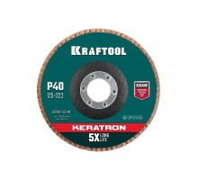 Лепестковый керамический торцевой круг KRAFTOOL Keratron по нержавеющей стали, 125x22.2 мм, P40 36598-125-40