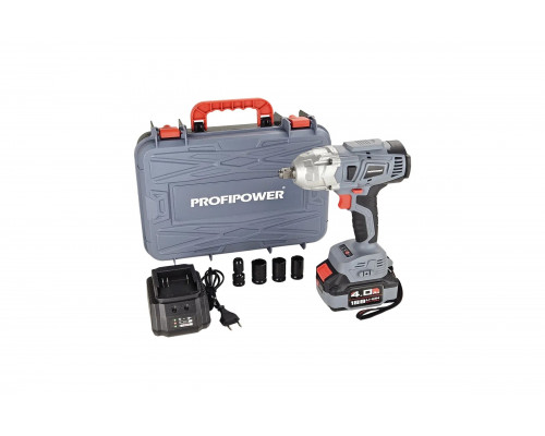 Аккумуляторный гайковерт бесщеточный ударный Profipower DWDTW-18V (Li-ion-1шт, 4.0Ач, 600Нм, З/У, кейс) E0105