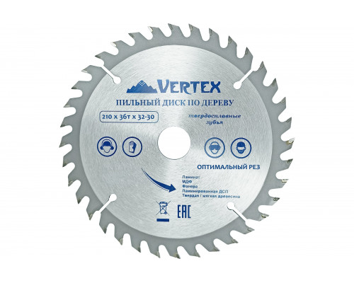 Диск пильный по дереву (210х32-30 мм; 36 зубов) Vertextools 210-36-32